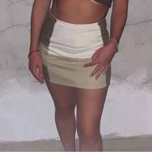 PacSun Colorblock Mini Skirt in Cream, Tan and Brown